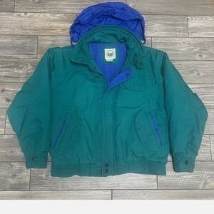 Forest Club Jacket Large Retro Snow Ski Coat Blue Hood Hooded Winter 90s VTG